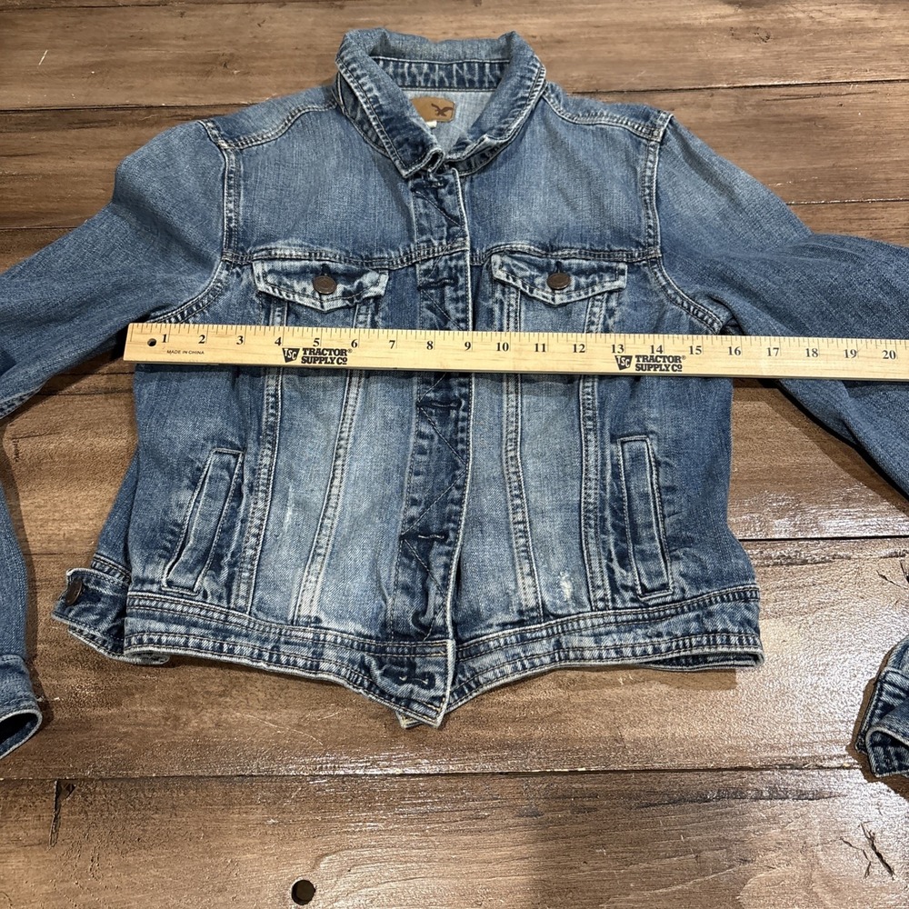 American Eagle Denim Jacket Women's Distressed Blue Jean Cropped Wash - Picture 5 of 7